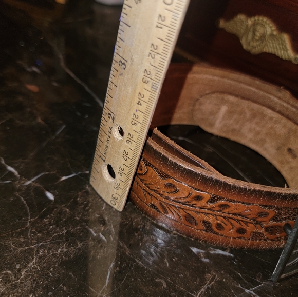VINTAGE Tex made embossed GENUINE Leather Belt 32 Levi Buckle SNAP OFF western r - Picture 10 of 16